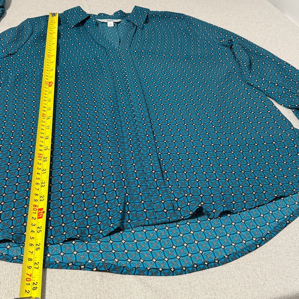 Croft & Barrow Women’s Long Sleeve Pull-Over Tunic Teal Patterned Blouse SZM - Picture 9 of 14
